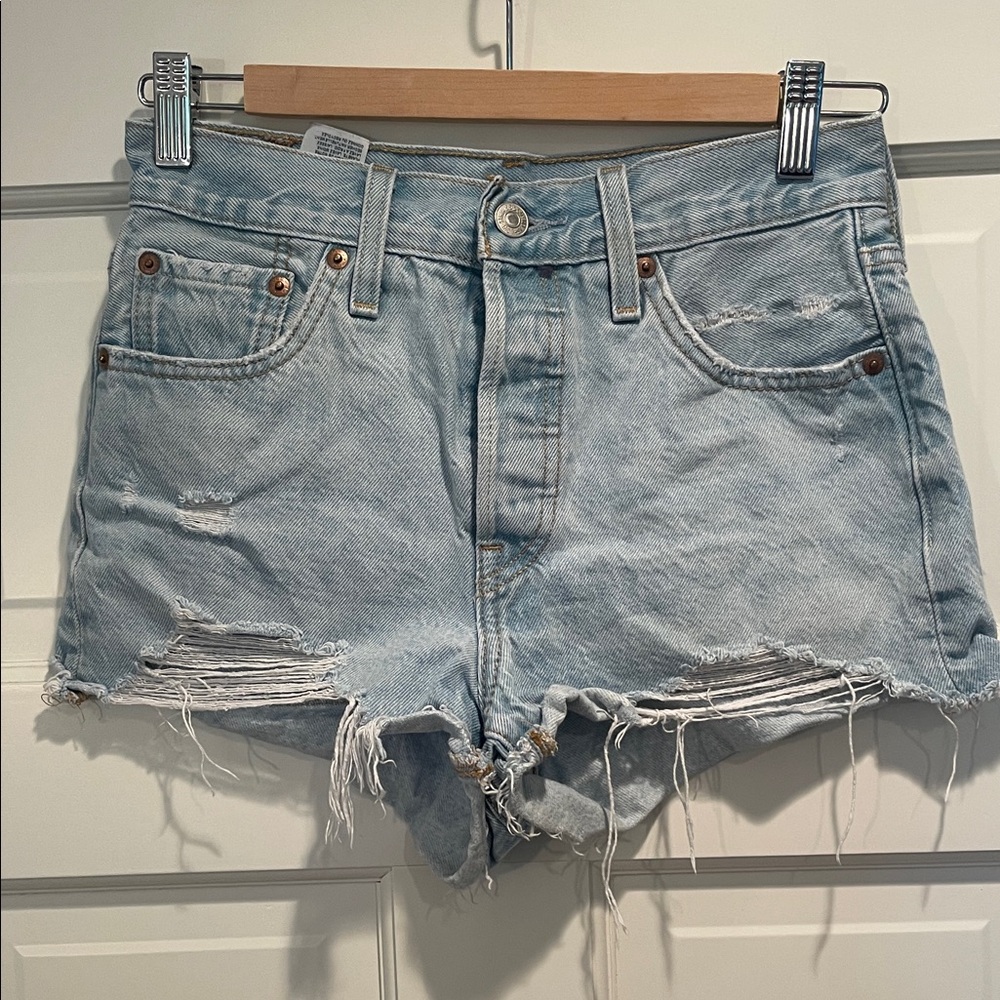 Levi's Light Blue Ripped Jean Shorts